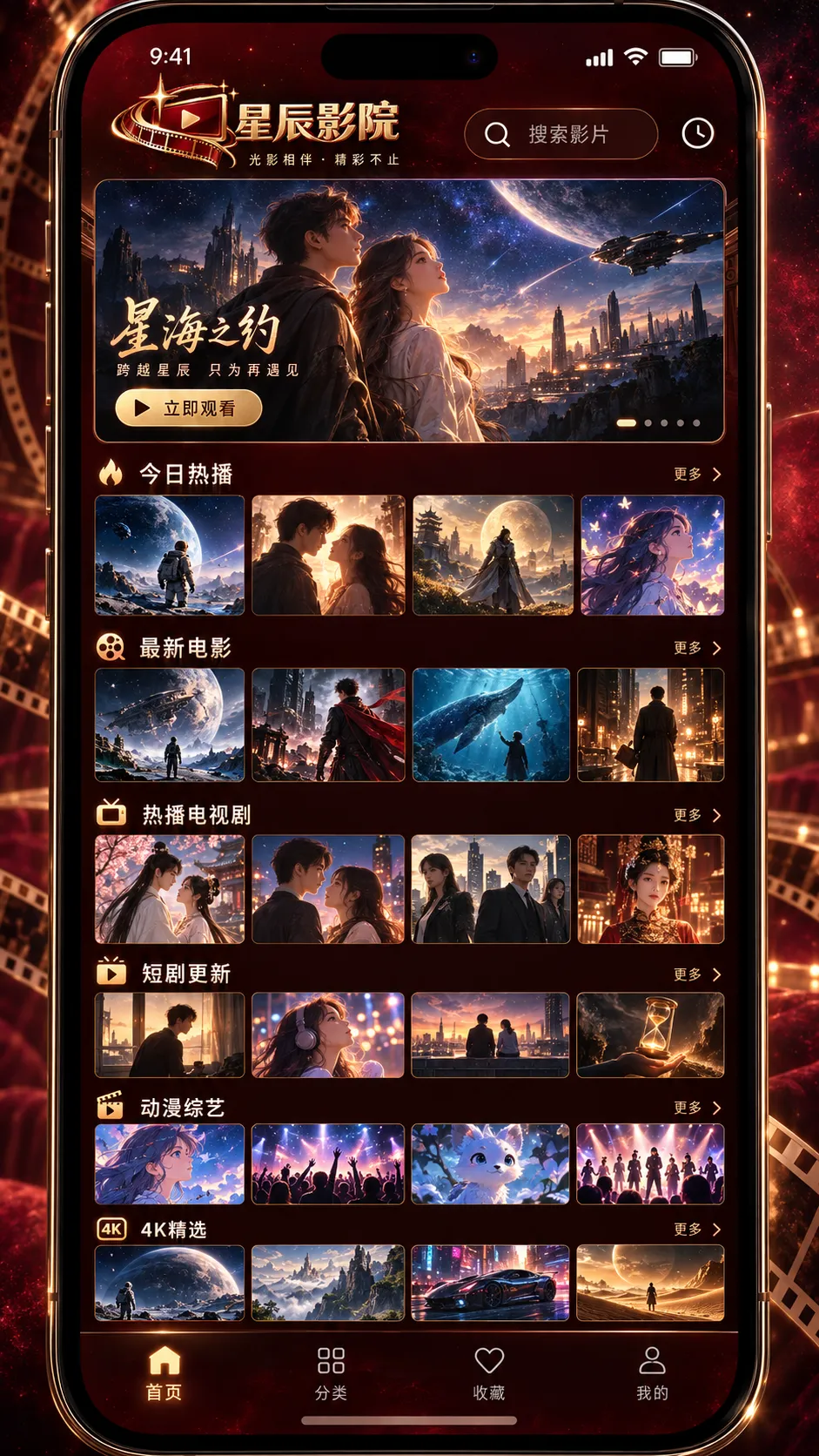 星辰影院 APP首页推荐界面